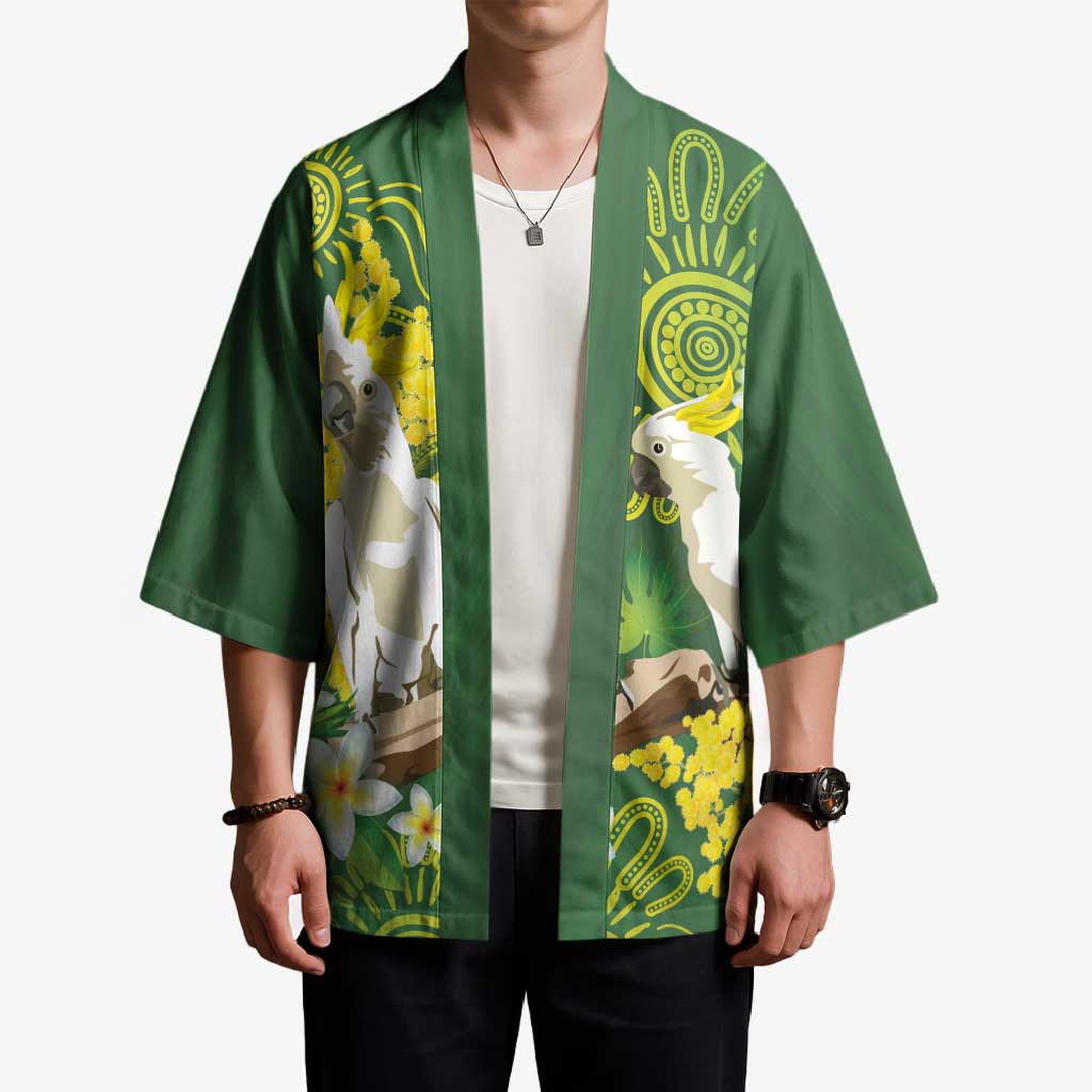 Personalised Australia Golden Wattle And Cacatua Galerita Kimono Aboriginal Art - Aussie Hoodie