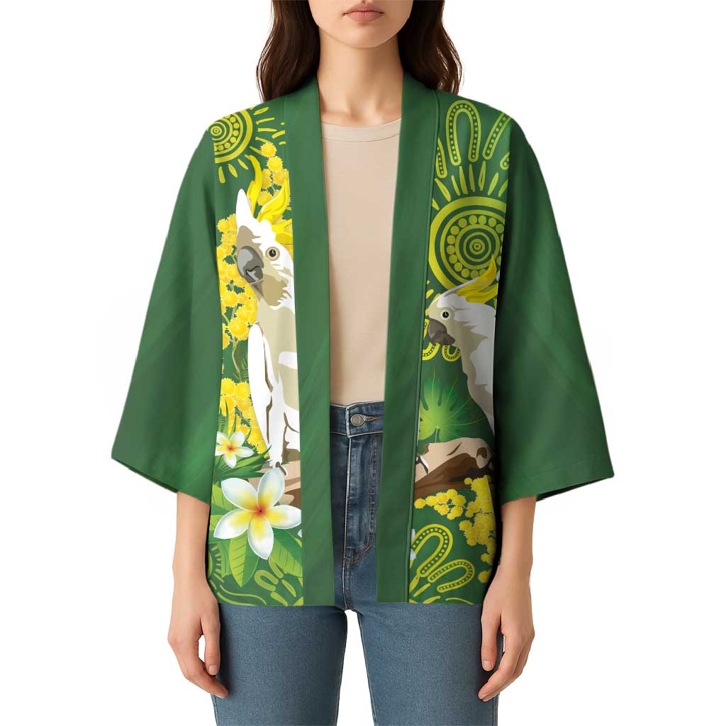 Personalised Australia Golden Wattle And Cacatua Galerita Kimono Aboriginal Art - Aussie Hoodie