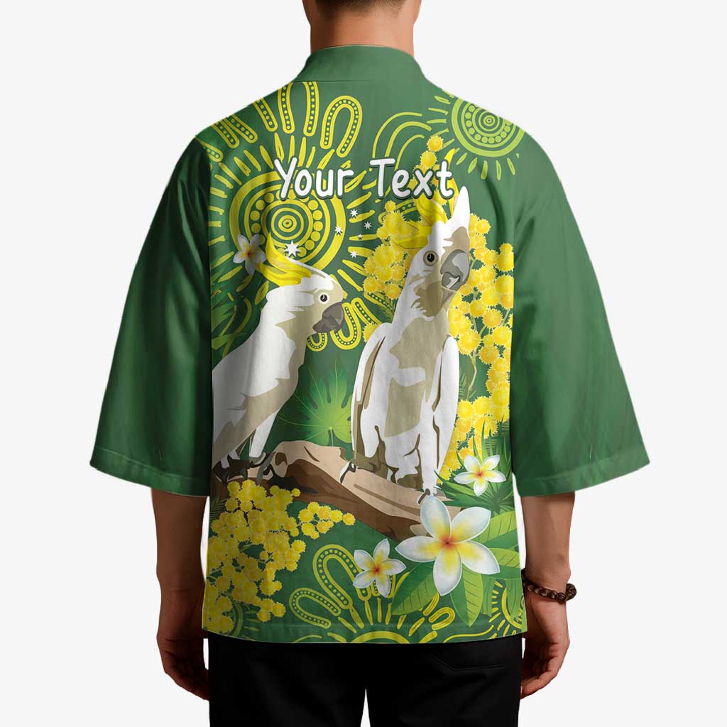 Personalised Australia Golden Wattle And Cacatua Galerita Kimono Aboriginal Art - Aussie Hoodie