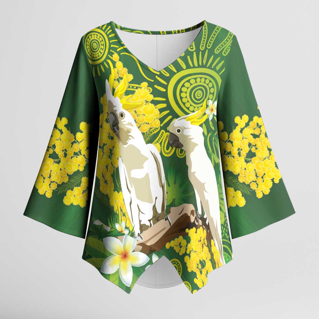 Personalised Australia Golden Wattle And Cacatua Galerita Kimono Sleeve Blouse Aboriginal Art - Aussie Hoodie