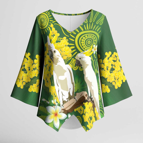 Personalised Australia Golden Wattle And Cacatua Galerita Kimono Sleeve Blouse Aboriginal Art - Aussie Hoodie