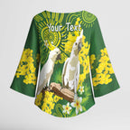 Personalised Australia Golden Wattle And Cacatua Galerita Kimono Sleeve Blouse Aboriginal Art - Aussie Hoodie
