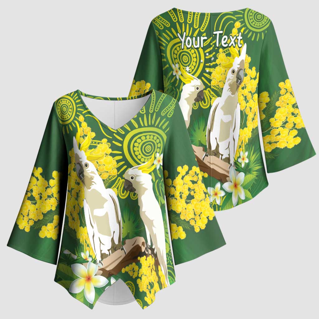 Personalised Australia Golden Wattle And Cacatua Galerita Kimono Sleeve Blouse Aboriginal Art - Aussie Hoodie