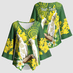 Personalised Australia Golden Wattle And Cacatua Galerita Kimono Sleeve Blouse Aboriginal Art - Aussie Hoodie