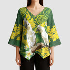 Personalised Australia Golden Wattle And Cacatua Galerita Kimono Sleeve Blouse Aboriginal Art - Aussie Hoodie