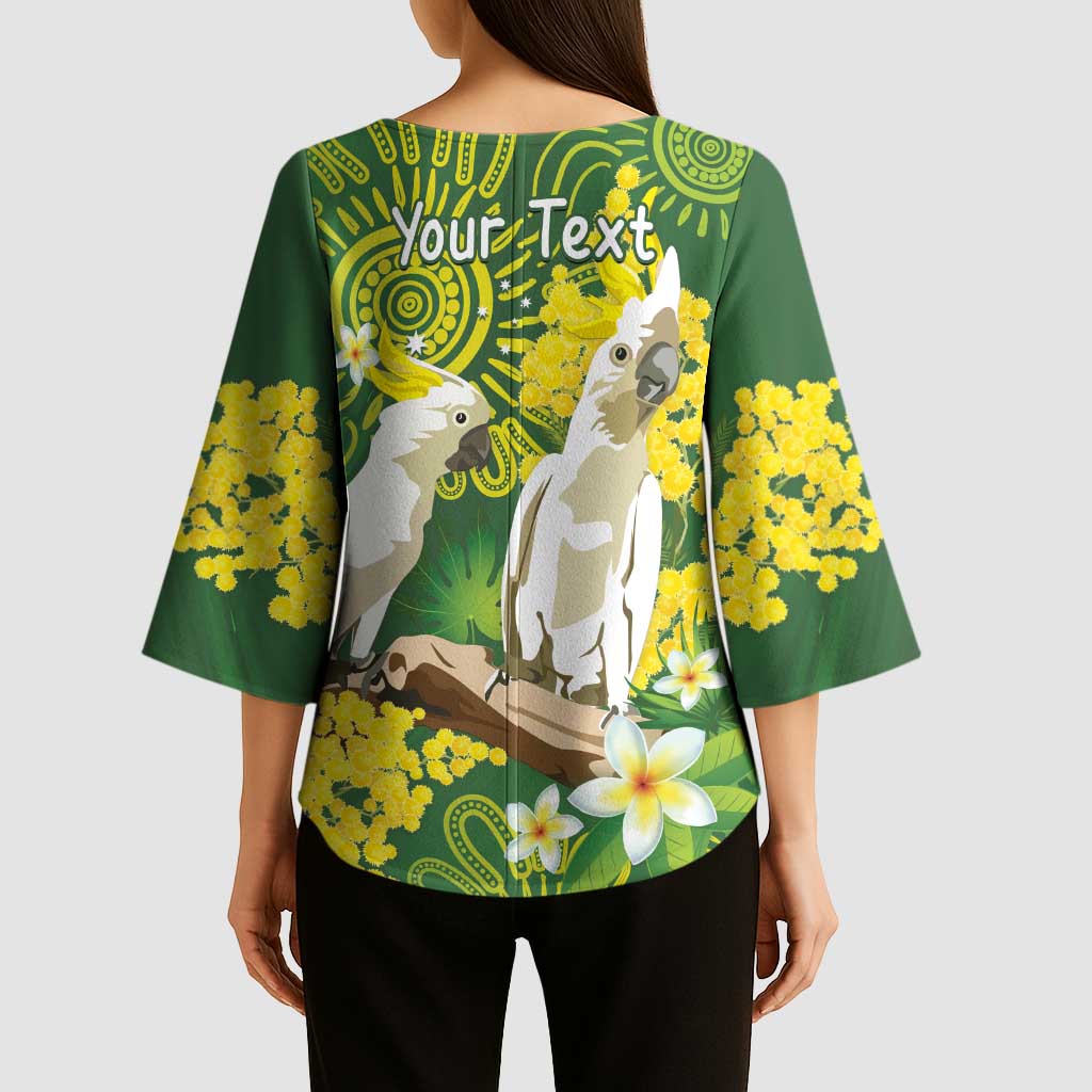 Personalised Australia Golden Wattle And Cacatua Galerita Kimono Sleeve Blouse Aboriginal Art - Aussie Hoodie