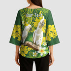 Personalised Australia Golden Wattle And Cacatua Galerita Kimono Sleeve Blouse Aboriginal Art - Aussie Hoodie