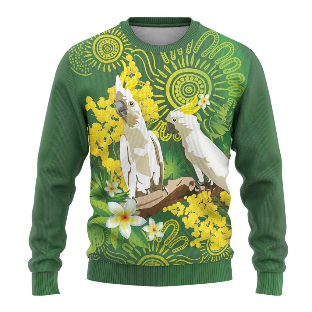 Personalised Australia Golden Wattle And Cacatua Galerita Ugly Christmas Sweater Aboriginal Art - Aussie Hoodie