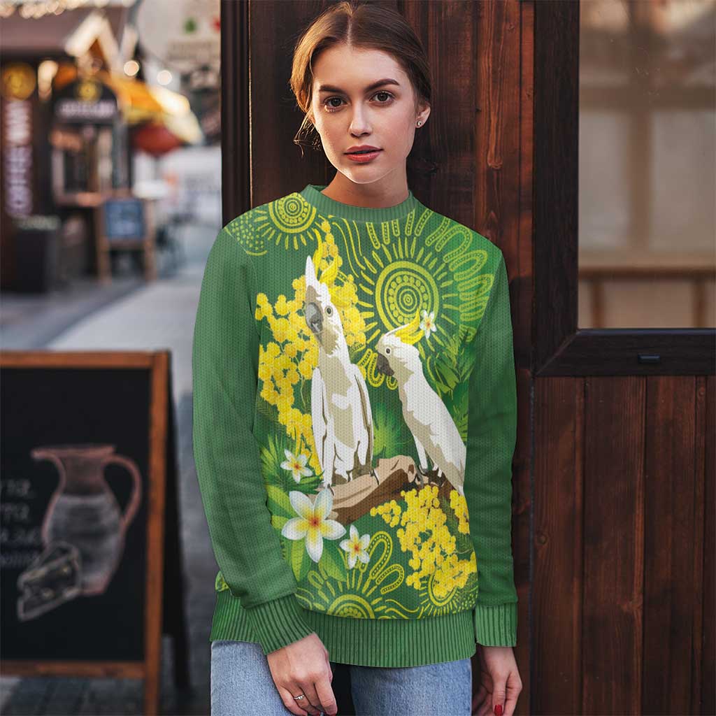 Personalised Australia Golden Wattle And Cacatua Galerita Ugly Christmas Sweater Aboriginal Art - Aussie Hoodie