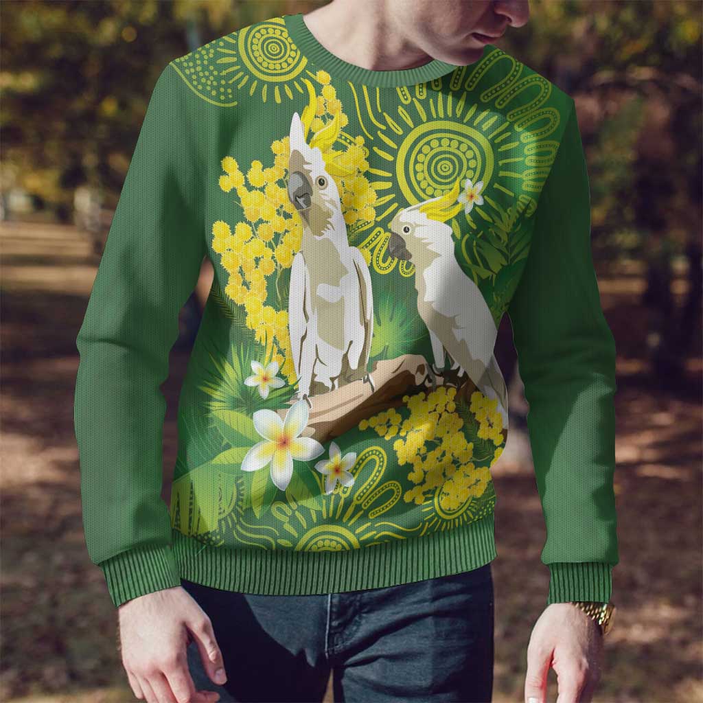 Personalised Australia Golden Wattle And Cacatua Galerita Ugly Christmas Sweater Aboriginal Art - Aussie Hoodie