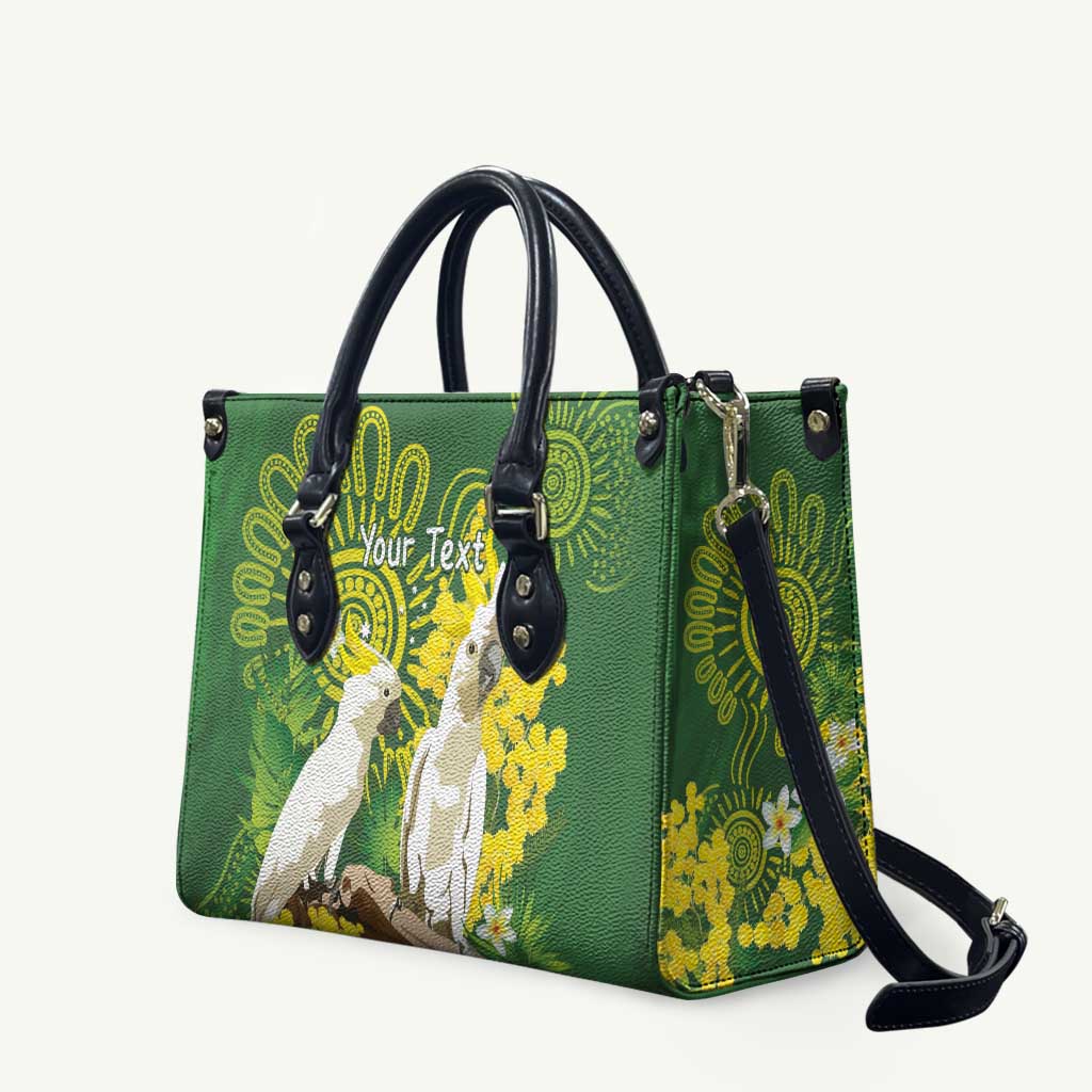 Personalised Australia Golden Wattle And Cacatua Galerita Leather Bag Aboriginal Art - Aussie Hoodie
