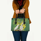 Personalised Australia Golden Wattle And Cacatua Galerita Leather Bag Aboriginal Art - Aussie Hoodie