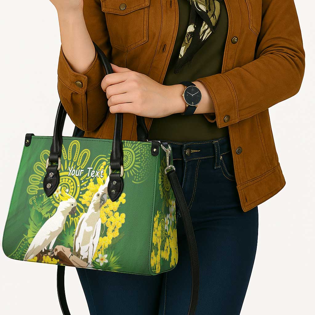 Personalised Australia Golden Wattle And Cacatua Galerita Leather Bag Aboriginal Art - Aussie Hoodie