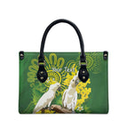 Personalised Australia Golden Wattle And Cacatua Galerita Leather Bag Aboriginal Art - Aussie Hoodie