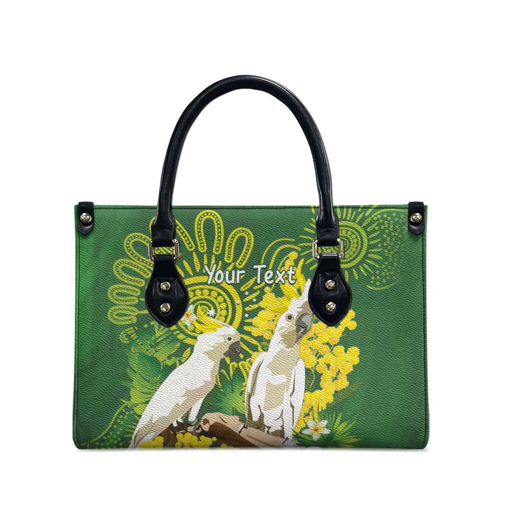 Personalised Australia Golden Wattle And Cacatua Galerita Leather Bag Aboriginal Art - Aussie Hoodie
