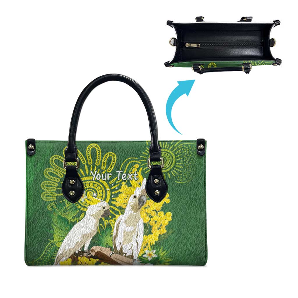 Personalised Australia Golden Wattle And Cacatua Galerita Leather Bag Aboriginal Art - Aussie Hoodie
