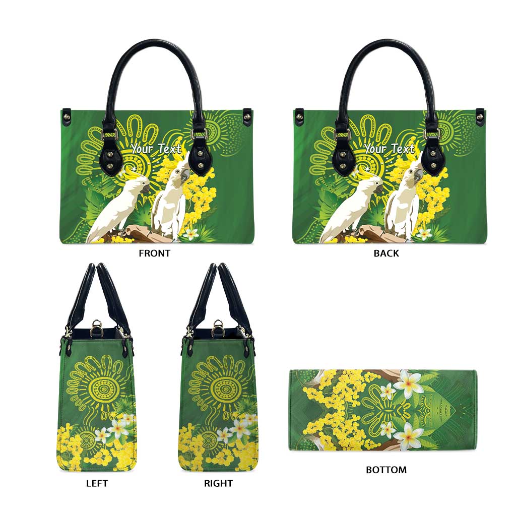 Personalised Australia Golden Wattle And Cacatua Galerita Leather Bag Aboriginal Art - Aussie Hoodie