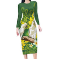Personalised Australia Golden Wattle And Cacatua Galerita Long Sleeve Bodycon Dress Aboriginal Art
