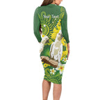 Personalised Australia Golden Wattle And Cacatua Galerita Long Sleeve Bodycon Dress Aboriginal Art
