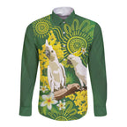 Personalised Australia Golden Wattle And Cacatua Galerita Long Sleeve Button Shirt Aboriginal Art