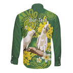 Personalised Australia Golden Wattle And Cacatua Galerita Long Sleeve Button Shirt Aboriginal Art