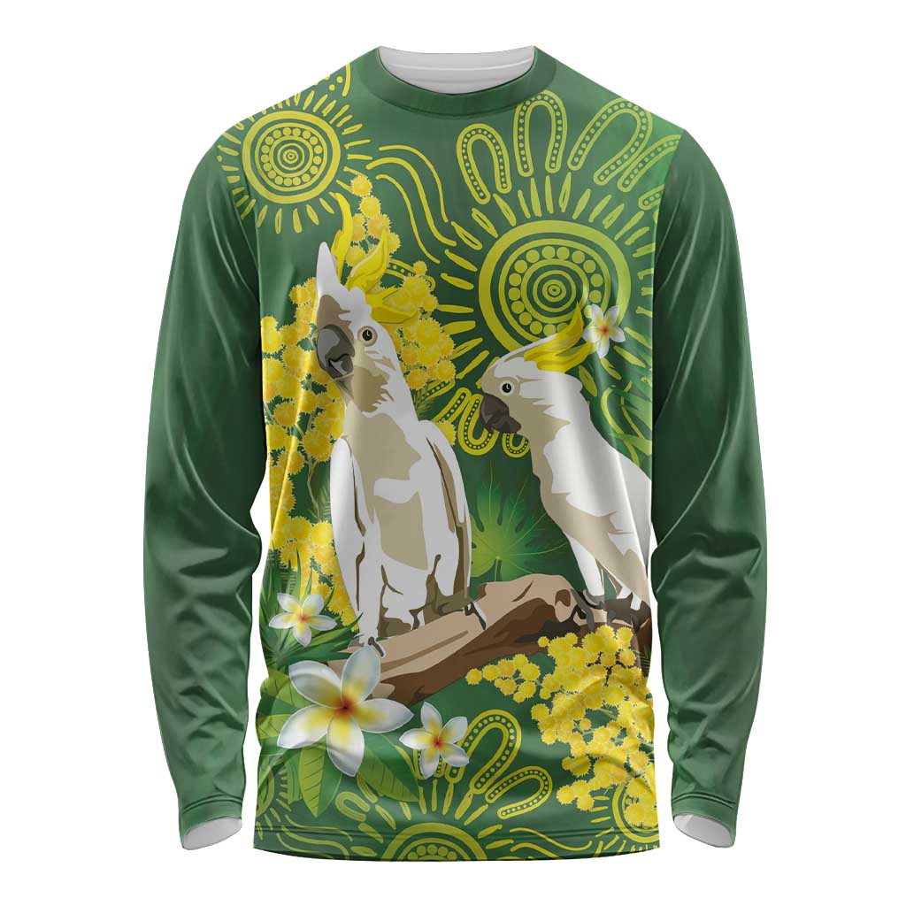 Personalised Australia Golden Wattle And Cacatua Galerita Long Sleeve Shirt Aboriginal Art