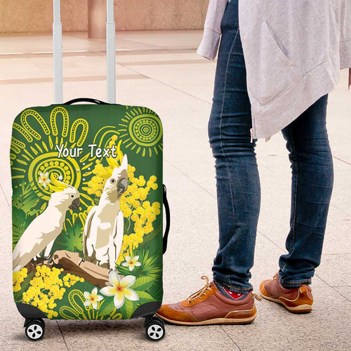 Personalised Australia Golden Wattle And Cacatua Galerita Luggage Cover Aboriginal Art