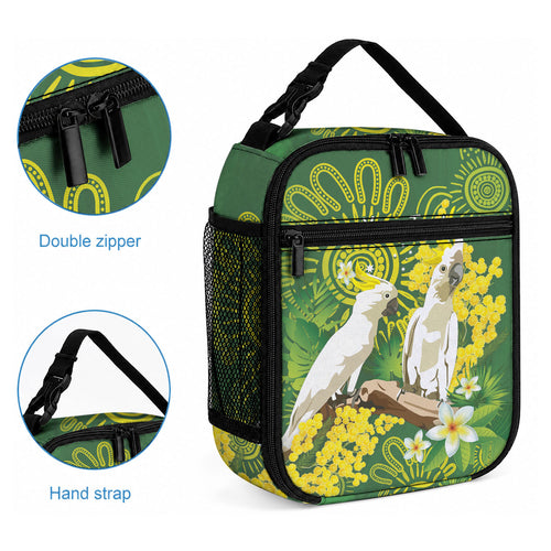 Personalised Australia Golden Wattle And Cacatua Galerita Lunch Bag Aboriginal Art