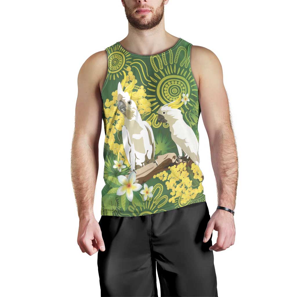Personalised Australia Golden Wattle And Cacatua Galerita Men Tank Top Aboriginal Art