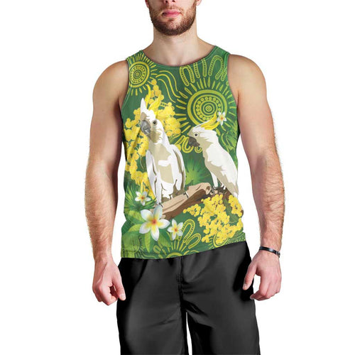 Personalised Australia Golden Wattle And Cacatua Galerita Men Tank Top Aboriginal Art