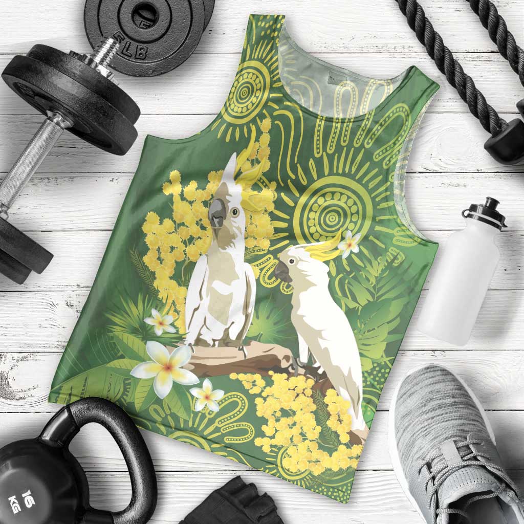 Personalised Australia Golden Wattle And Cacatua Galerita Men Tank Top Aboriginal Art