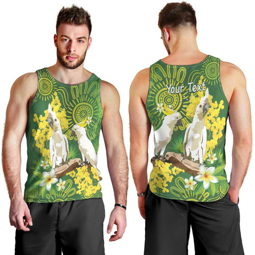 Personalised Australia Golden Wattle And Cacatua Galerita Men Tank Top Aboriginal Art