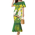 Personalised Australia Golden Wattle And Cacatua Galerita Mermaid Dress Aboriginal Art