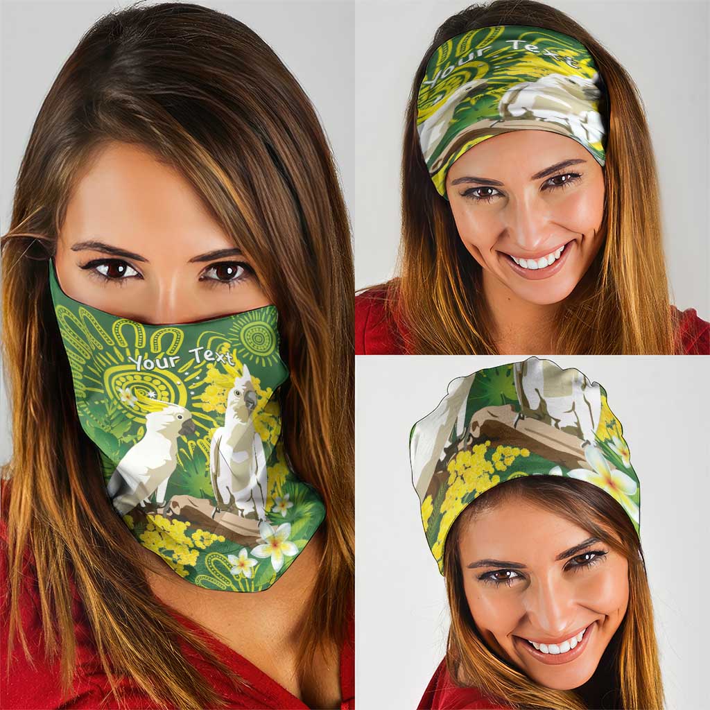 Personalised Australia Golden Wattle And Cacatua Galerita Neck Gaiter Aboriginal Art - Aussie Hoodie