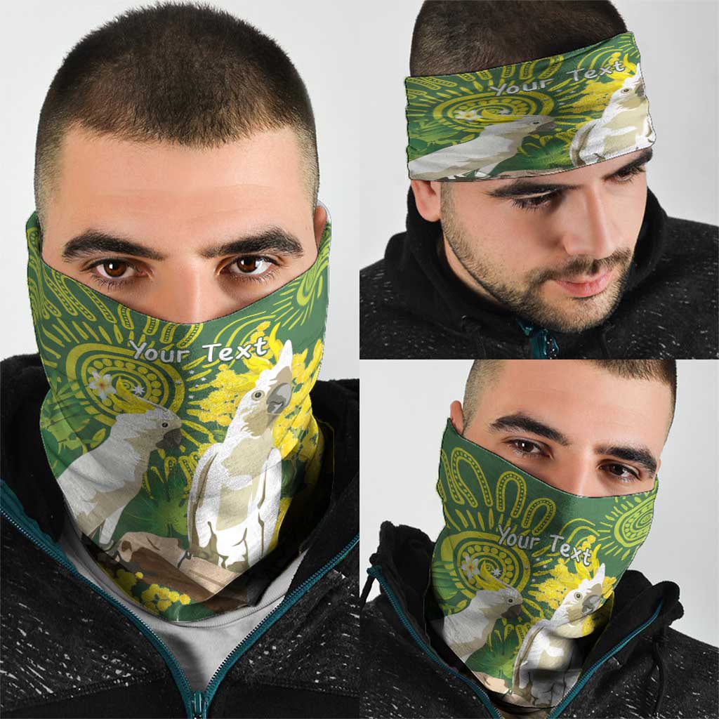Personalised Australia Golden Wattle And Cacatua Galerita Neck Gaiter Aboriginal Art - Aussie Hoodie