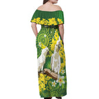Personalised Australia Golden Wattle And Cacatua Galerita Off Shoulder Maxi Dress Aboriginal Art