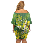 Personalised Australia Golden Wattle And Cacatua Galerita Off Shoulder Short Dress Aboriginal Art