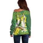 Personalised Australia Golden Wattle And Cacatua Galerita Off Shoulder Sweater Aboriginal Art