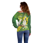 Personalised Australia Golden Wattle And Cacatua Galerita Off Shoulder Sweater Aboriginal Art