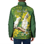 Personalised Australia Golden Wattle And Cacatua Galerita Padded Jacket Aboriginal Art - Aussie Hoodie