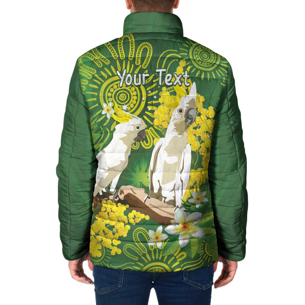 Personalised Australia Golden Wattle And Cacatua Galerita Padded Jacket Aboriginal Art - Aussie Hoodie