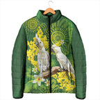 Personalised Australia Golden Wattle And Cacatua Galerita Padded Jacket Aboriginal Art - Aussie Hoodie