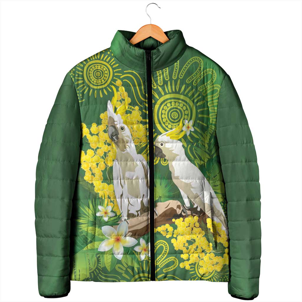Personalised Australia Golden Wattle And Cacatua Galerita Padded Jacket Aboriginal Art - Aussie Hoodie