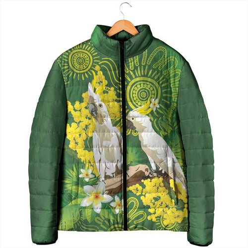 Personalised Australia Golden Wattle And Cacatua Galerita Padded Jacket Aboriginal Art - Aussie Hoodie