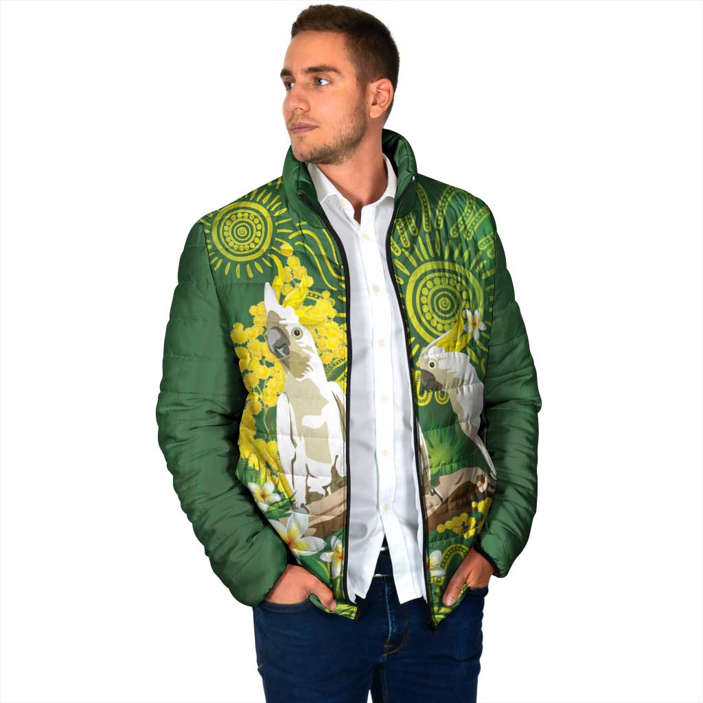 Personalised Australia Golden Wattle And Cacatua Galerita Padded Jacket Aboriginal Art - Aussie Hoodie