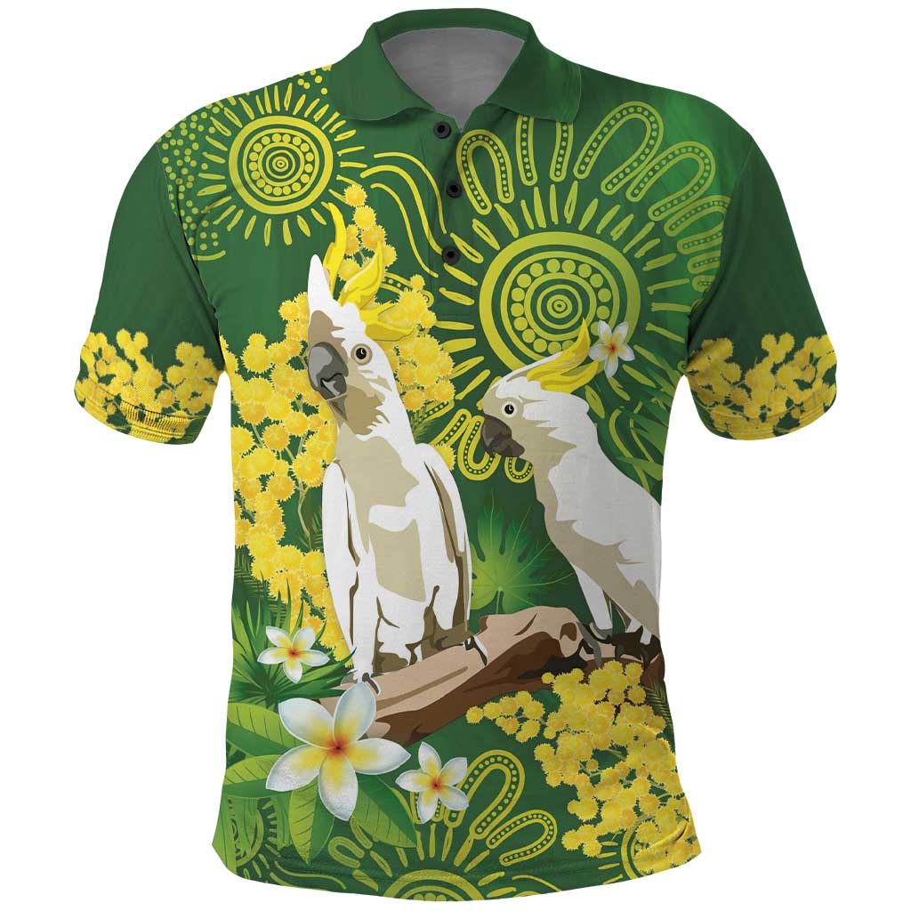 Personalised Australia Golden Wattle And Cacatua Galerita Polo Shirt Aboriginal Art