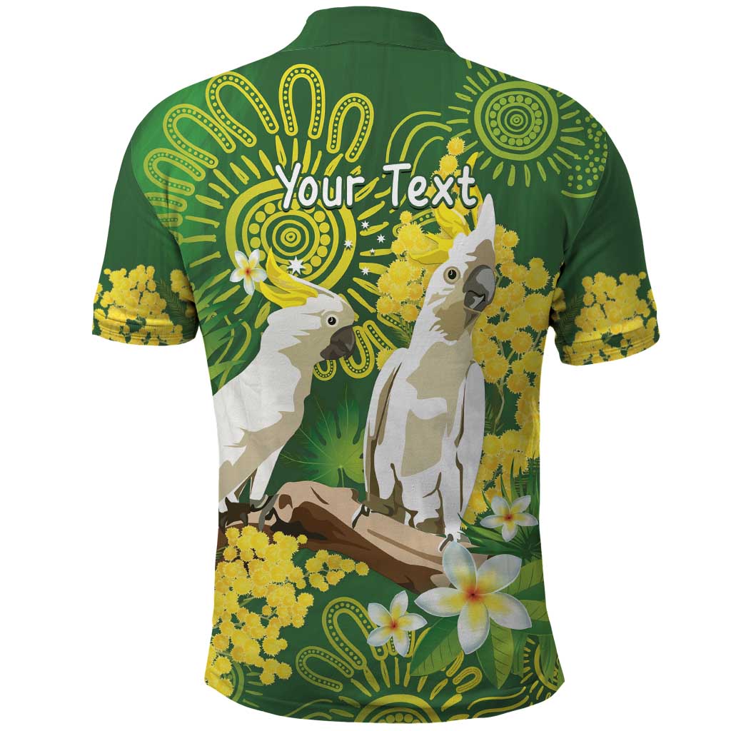 Personalised Australia Golden Wattle And Cacatua Galerita Polo Shirt Aboriginal Art