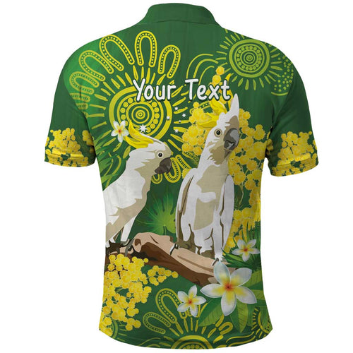 Personalised Australia Golden Wattle And Cacatua Galerita Polo Shirt Aboriginal Art