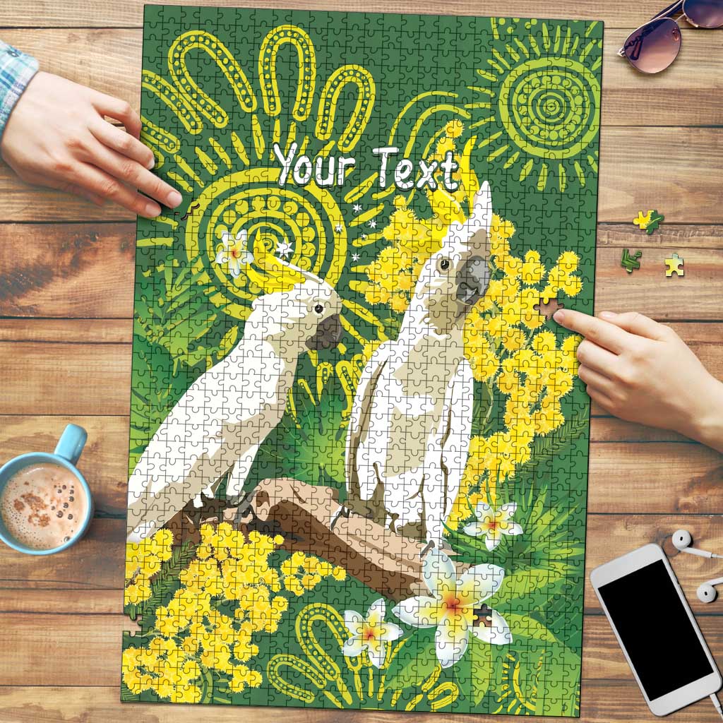 Personalised Australia Golden Wattle And Cacatua Galerita Puzzle Aboriginal Art - Aussie Hoodie