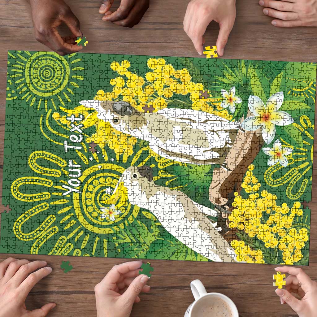 Personalised Australia Golden Wattle And Cacatua Galerita Puzzle Aboriginal Art - Aussie Hoodie